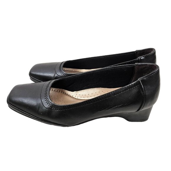 Fanfares Shoes Womens 7.5 Black June Square Toe Low Wedge Heel Slip On - Picture 3 of 10